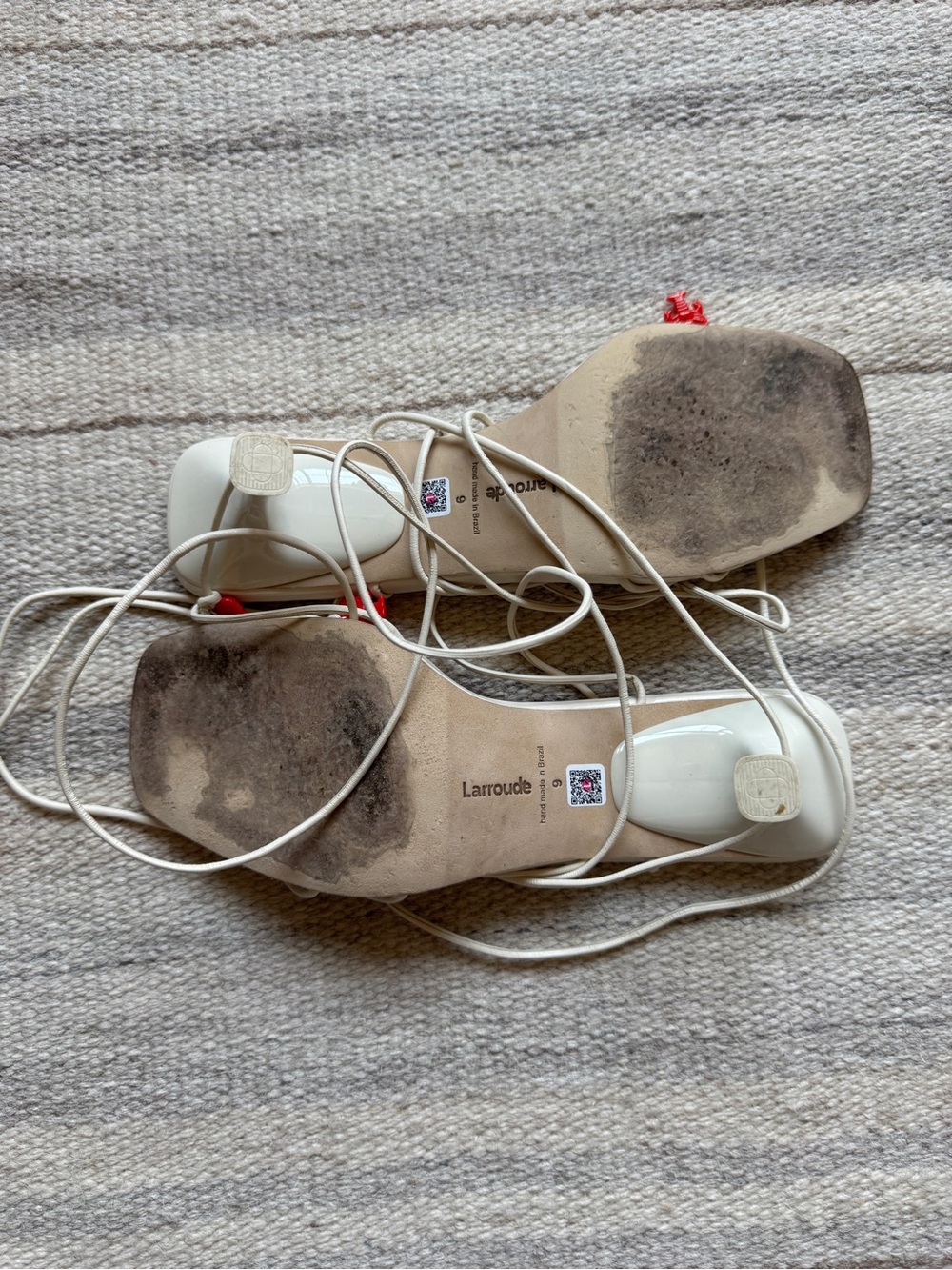 Lace-Up White Sandals with Red Lobster Print - Picture 2 of 3